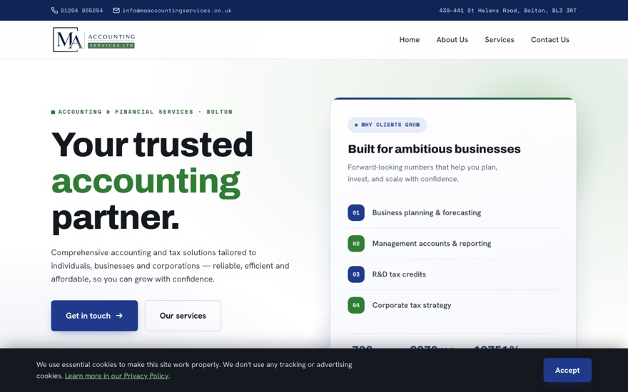 MA Accounting Services website built by Dawn Studio