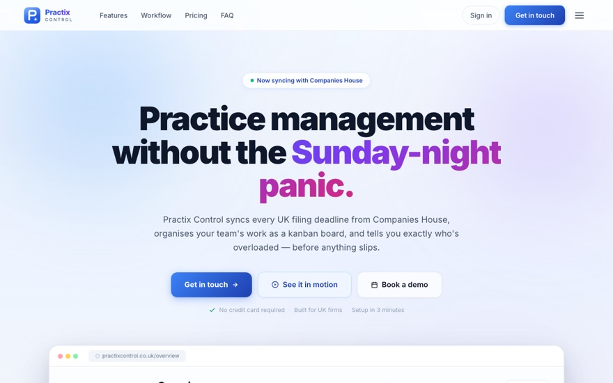 Practix Control, our own practice management product for accounting firms